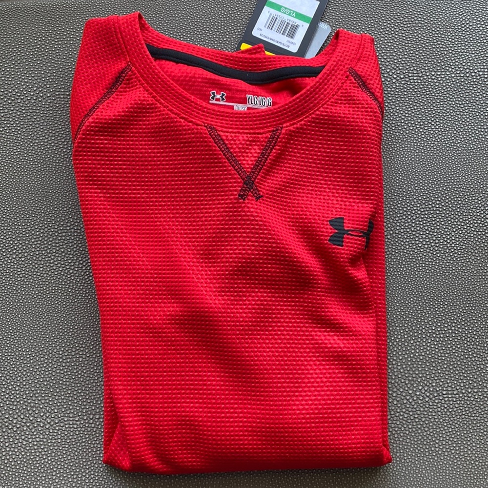 NWT Under Armour Kids Red Long Sleeve Waffle Knit Shirt